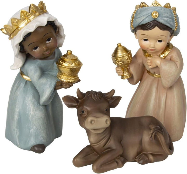 Geschenkestadl Modernes Krippenfiguren Set Kindergesicht 11 teilig 3,5-12,5cm Weihnachtsdekoration W