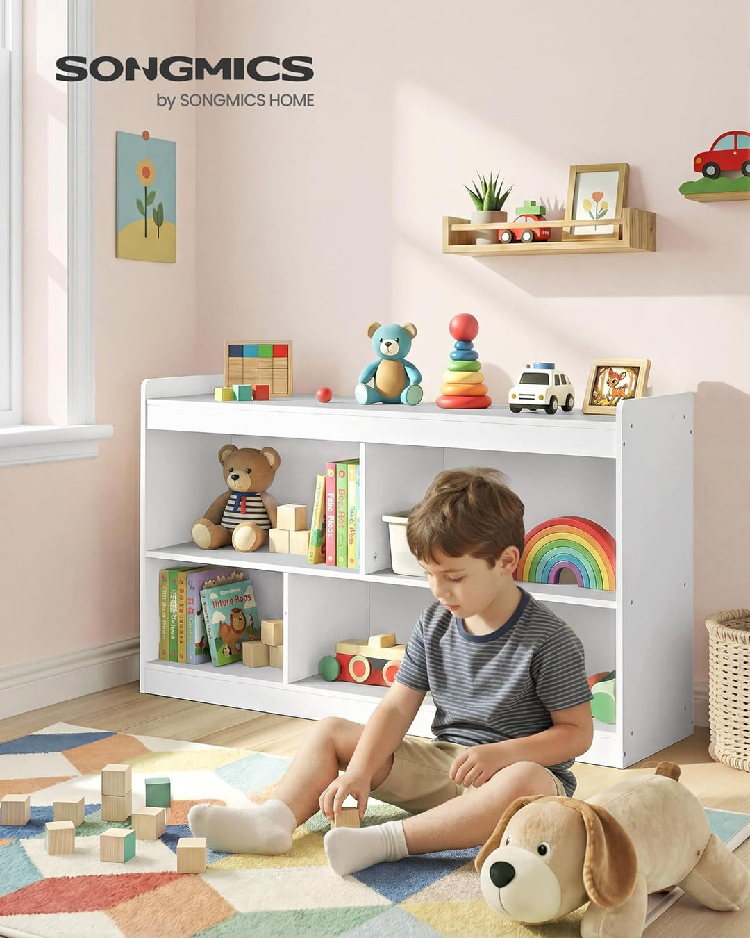 SONGMICS Kinderregal, Spielzeug Aufbewahrung, Spielzeugregal, Bücherregal Kinder, Montessori Regal,