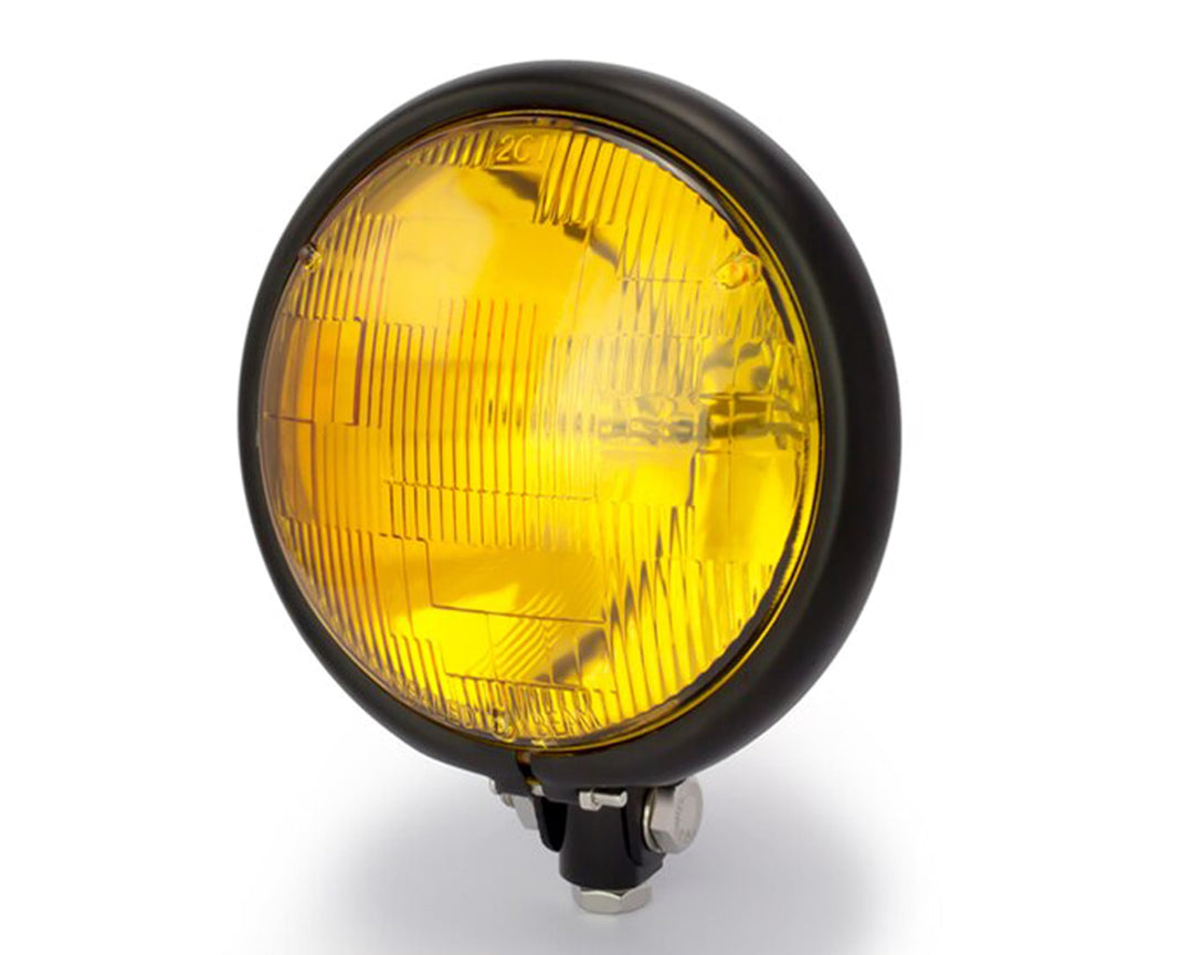 Schwarze Frontscheinwerfer Motorrad mit Gelben Linsen 5.75" 12V 55W Bates Optik - Metallgehäuse