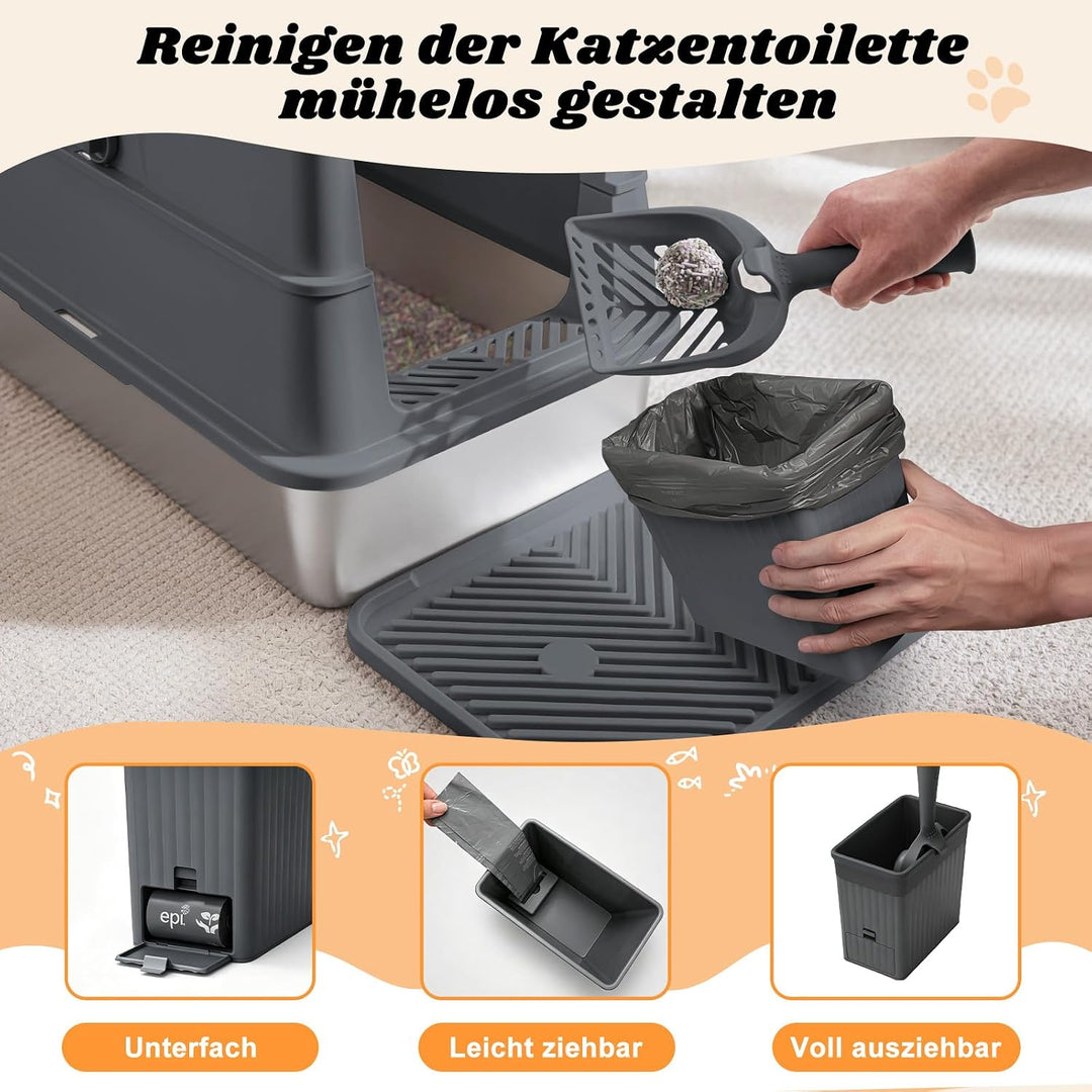 FURTIME Katzenklo Edelstahl mit Deckel, Katzentoilette Edelstahl Grosse XL Leicht zu Reinigen, Gesch