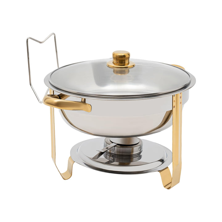 Chafing Dish 5L Runder Edelstahl Warmhaltebehälter ø302x(H) 225mm Speisenwärmer mit Glasdeckel für C