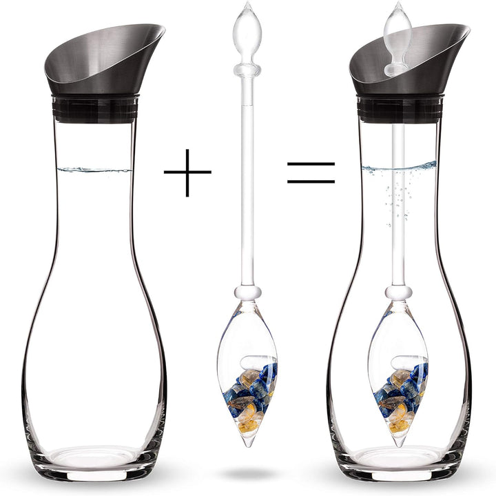 VitaJuwel Inspiration Edelsteinwasserset für Zuhause (Karaffe Era & Phiole) mit Lapislazuli & Rutilq