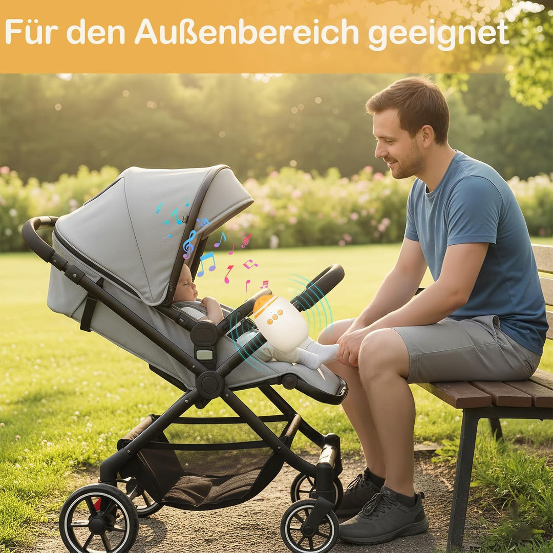 Kinderwagen Schaukler für Kinderbett und Kinderwagen, Einschlafhilfe Baby wiederaufladbar (USB)，Beig