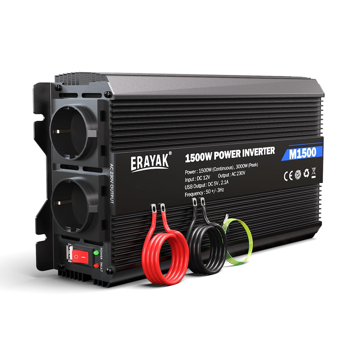 ERAYAK Spannungswandler 12v 230v 1500W/3000W KFZ Wechselrichter Power Solar Inverter DC AC Steckdose