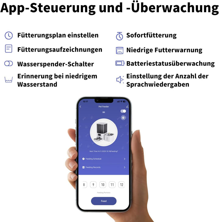 DOEL 2-in-1 Automatischer Katzenfutter und Wasserspender, 2,4G/5G WiFi | Grossraum, App-Steuerung, S