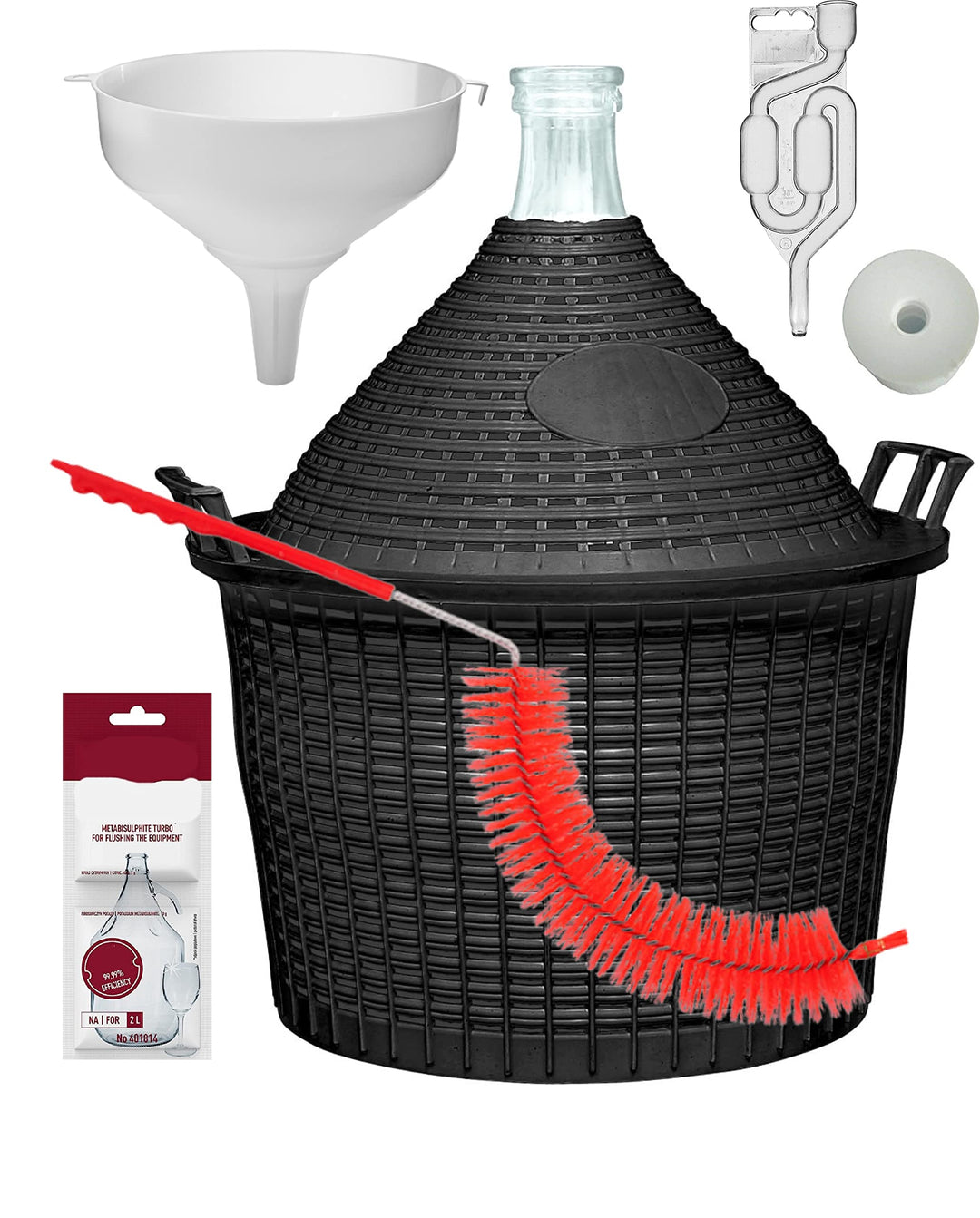 lilawelt24 15L WEINSET GLASBALLON GÄRBALLON WEINBALLON Trichter Ballonbürste Gärröhrchen