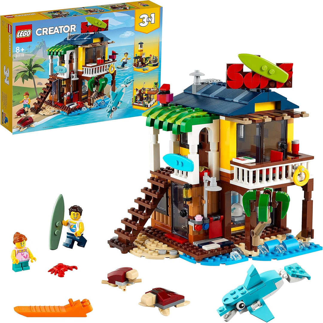 LEGO 31118 Creator 3-in-1 Surfer-Strandhaus, mit Leuchtturm, Poolhaus, Tier-Figuren wie Delfin und S