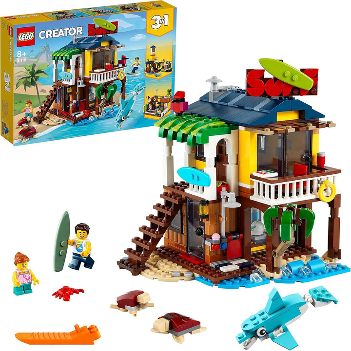 LEGO 31118 Creator 3-in-1 Surfer-Strandhaus, mit Leuchtturm, Poolhaus, Tier-Figuren wie Delfin und S