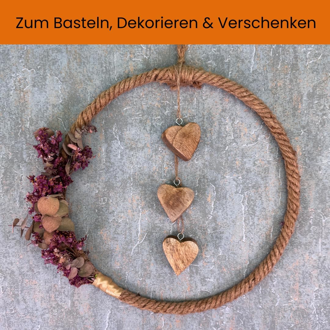 6X Herz Anhänger 4,5 x 4,5 cm Holz, Massiv Holzherzen zum Hängen Deko Hänger Natur