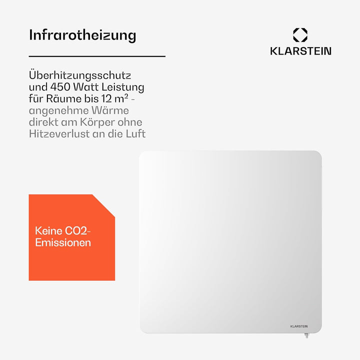 Klarstein Infrarotheizung mit Thermostat, 450W Elektroheizung, Smart Home Infrarotheizung zur Wandmo
