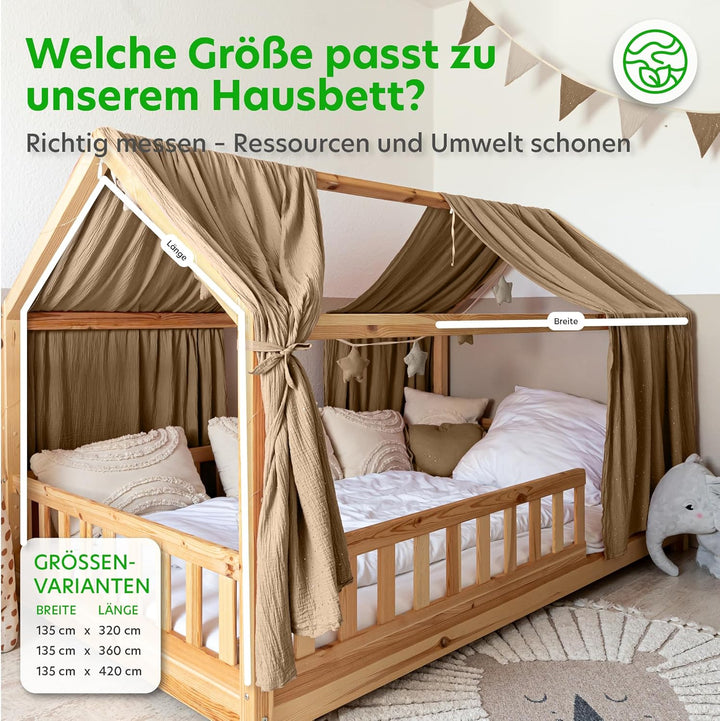 Hausbett Himmel mit Gold Applikation [in 12 Farben] Betthimmel Hausbett aus 100% Baumwolle Musselin