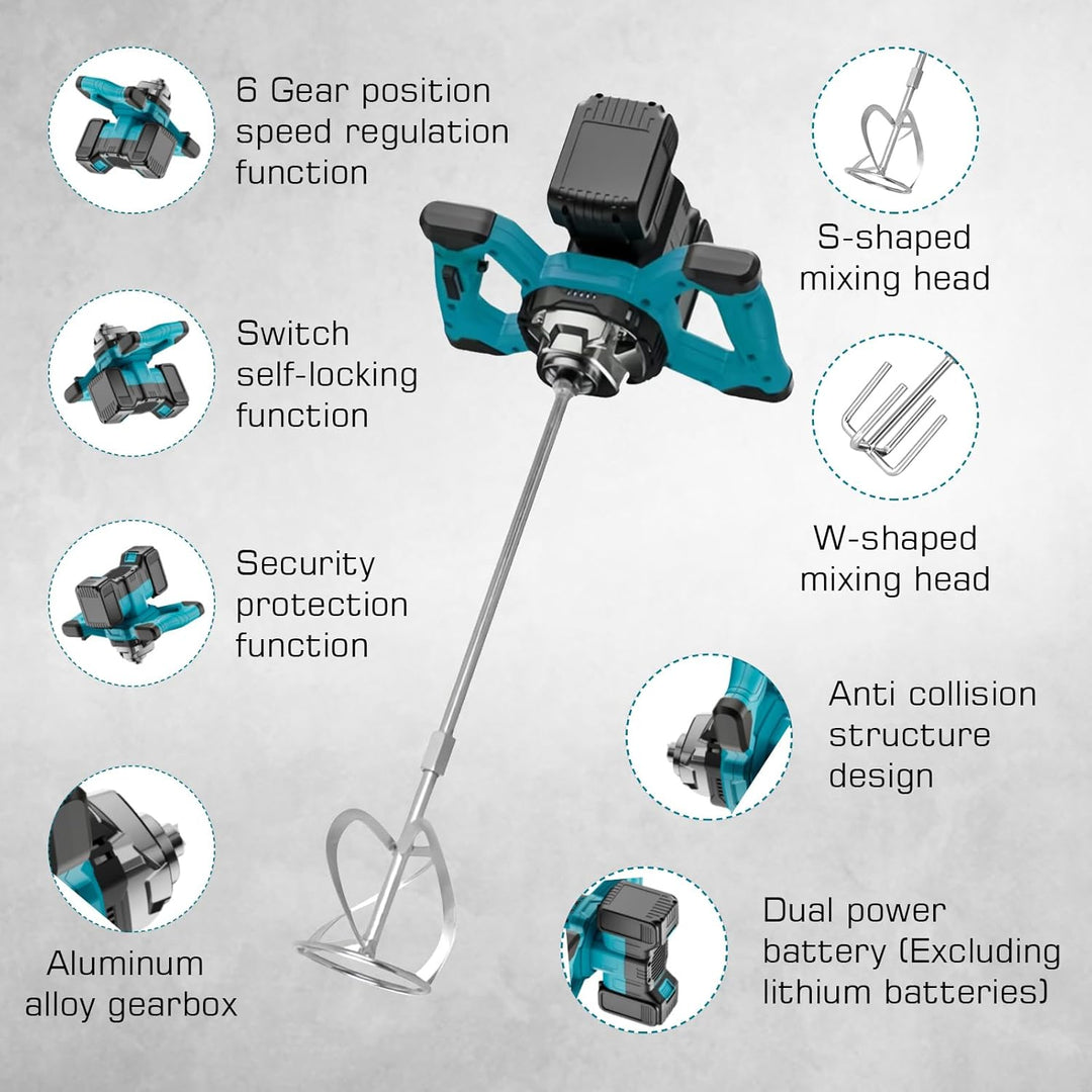 Akku-Farbmörtelrührer Kompatibel mit 18-21V Batterie, Farb-Mörtelrührer, 3100W Rührwerk (Ohne Akku),