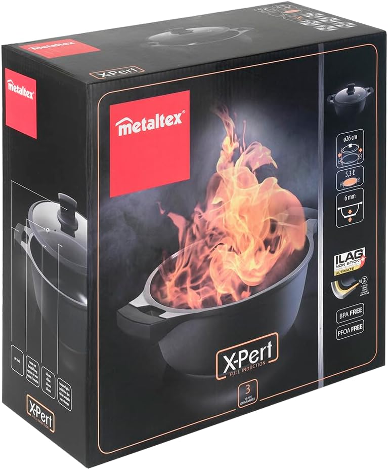 Metaltex Xpert Cooking Pot Made of High-Quality Cast Aluminium 26 cm with ILAG 3 Layers Non-Stick Co
