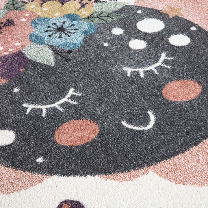 carpet city Teppich Kinderzimmer Mond - Creme, Multi - 190x280 cm - Kinderteppich Kurzflor mit Wolke