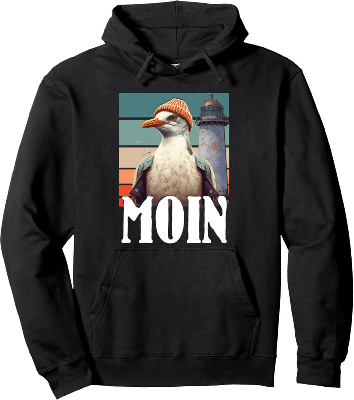 Leuchtturm Meer Inselleben Norddeutsche Sprüche Möwe Moin Pullover Hoodie