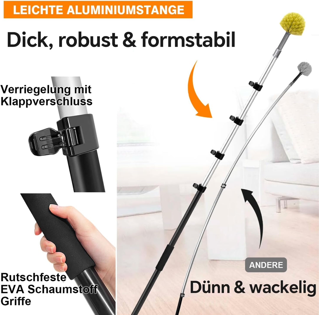 ARTIPOLY 6 m Staubwedel mit Teleskopstiel Set, 5-in-1 Staubwedel für hohe Reichweite mit Chenille Fe