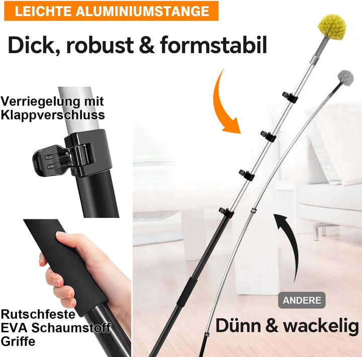ARTIPOLY 6 m Staubwedel mit Teleskopstiel Set, 5-in-1 Staubwedel für hohe Reichweite mit Chenille Fe
