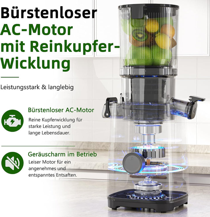 Entsafter Slow Juicer mit 120mm breitem Einfüllstutzen – Kaltpress-Entsafter für Obst und Gemüse mit