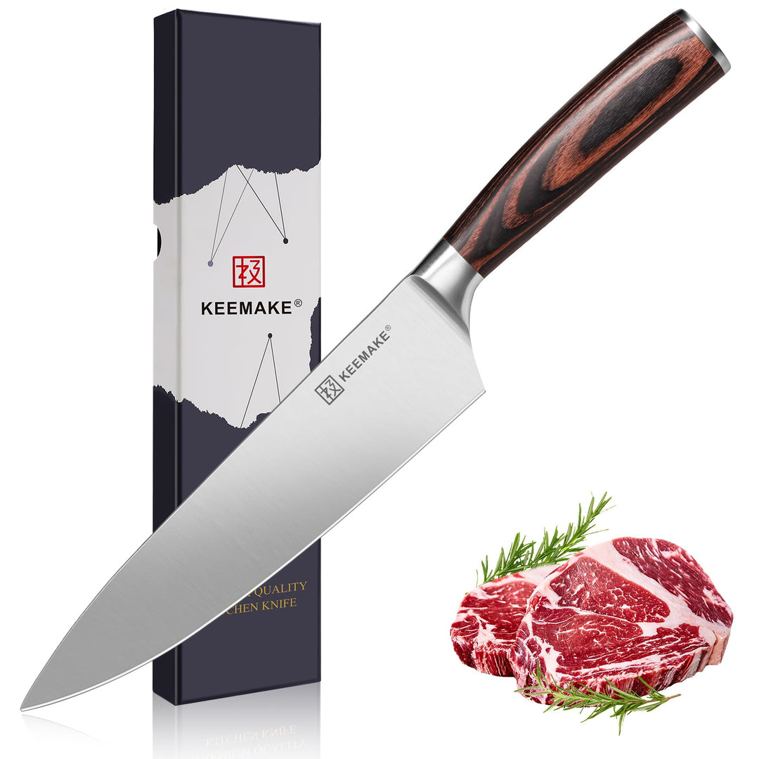 KEEMAKE Kochmesser, 20 cm Küchenmesser Messer Allzweckmesser aus hochwertigem Edelstahl, Extra Schar
