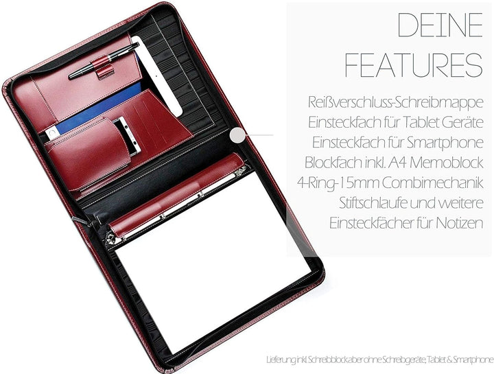 DELMON VARONE - Personalisierbare Tablet &amp; Smartphone Schreibmappe DIN A4 XXL Cambridge Top Grain Le