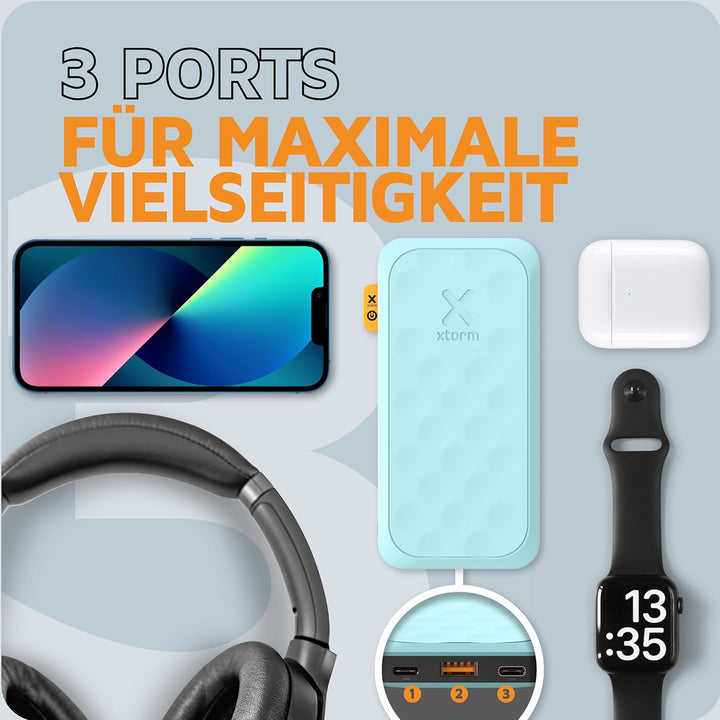 Xtorm Fuel Series 5 20W Powerbank, Klein und Stark, 10.000mAh, 2 x USB-C / 1 x USB-A, Flugzeugfest,