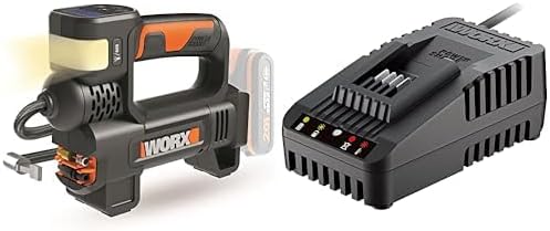 WORX 20V Akku-Multifunktions-Luftpumpe WX092.9 ohne Akku und Ladegerät, Schwarz & WA3880 Akku Ladest