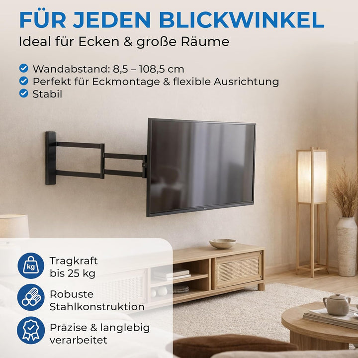 DQ Rotate XL 98,5 cm Schwarz TV Wandhalterung - Empfohlene TV-Grösse: 15" - 40" - VESA 75x75 100x100
