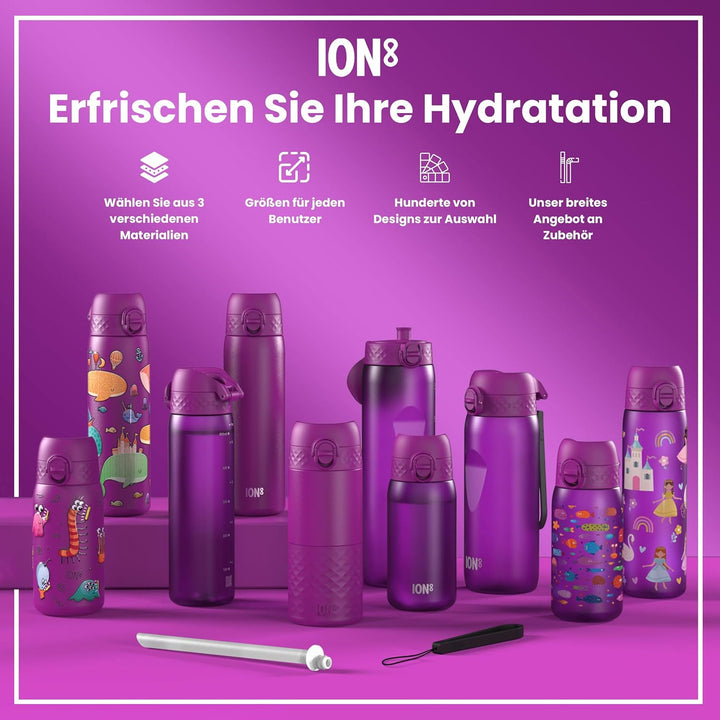 ion8 Vakuumisolierte Edelstahl-Trinkflasche, 500 ml, Auslaufsicher, Einhandöffnung, Sichere Verriege