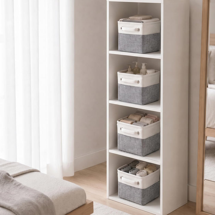 Mangata Kleine Canvas-Aufbewahrungsbox, Stoff-Aufbewahrungskorb mit Griffen für Schränke, Regale, Kl
