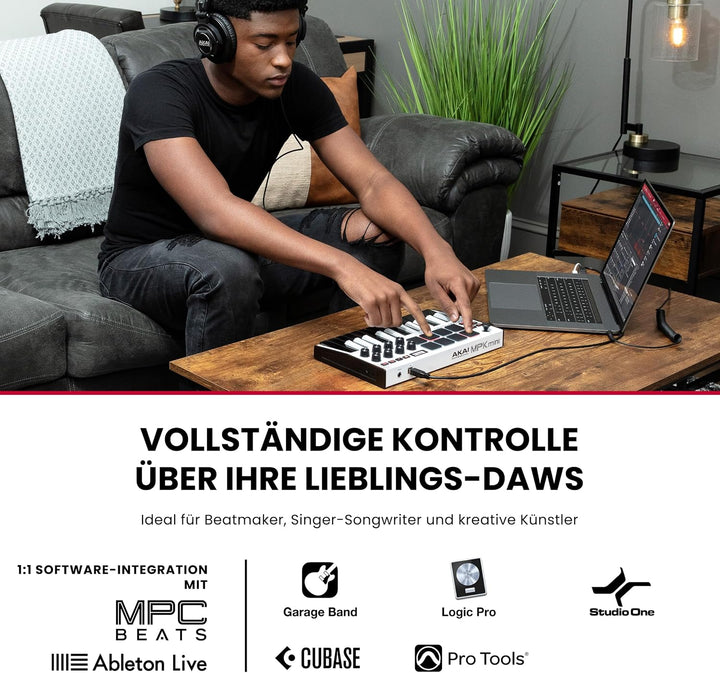 AKAI Professional MPK Mini MK3 – 25-Tasten USB MIDI Keyboard Controller, 8 hintergrundbeleuchtete Dr