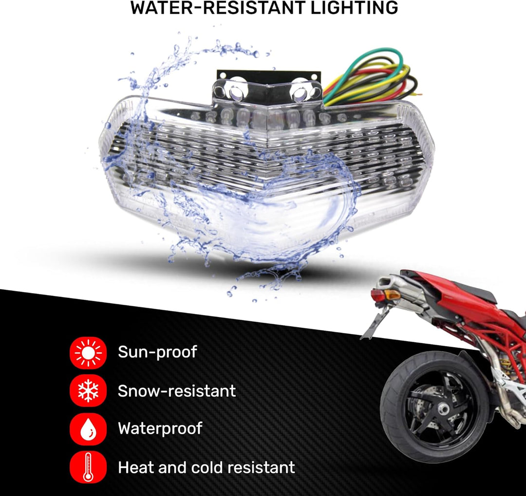 aVDB-moto LED-Bremslicht mit integrierten Blinker kompatibel mit Ducati 749, 999 Multistrada (Klar),