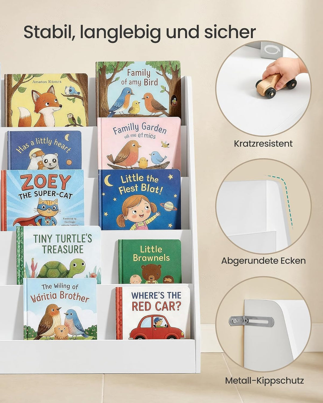 SONGMICS Bücherregal Kinder, Kinderregal, Montessori Regal mit 5 Ebenen, für Bilderbücher, Kinderzim