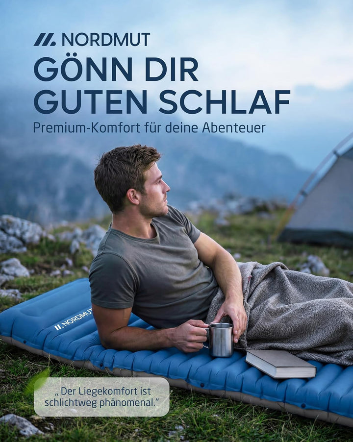 NORDMUT® Isomatte Schnellaufblasend mit integrierter Fusspumpe 10 cm - Isomatte Camping mit kleinem