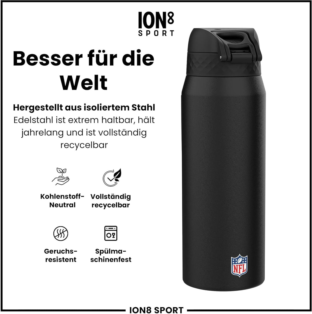 ion8 NFL Edelstahl-Trinkflasche, Auslaufsicher, Einhandöffnung, Sichere Verriegelung, Spülmaschinenf