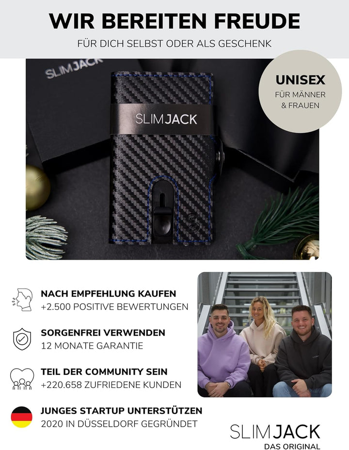 SLIMJACK Smart Wallet mit Münzfach - Kreditkartenetui mit RFID-Schutz - Geldbeutel für Herren - Alum