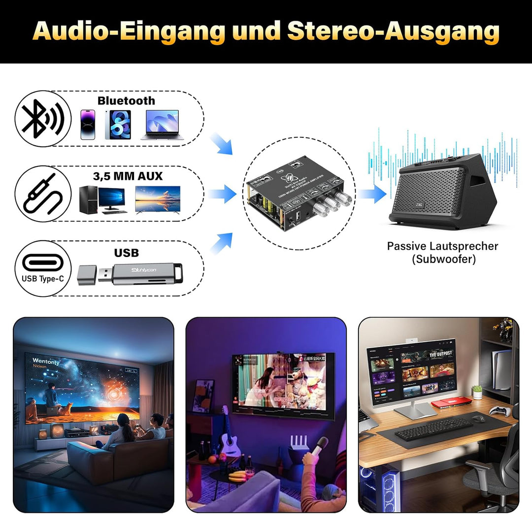 5.0 Bluetooth Verstärker Board Modul, 200W Subwoofer Amplifier HiFi Mono Digital Stereo Audioverstär