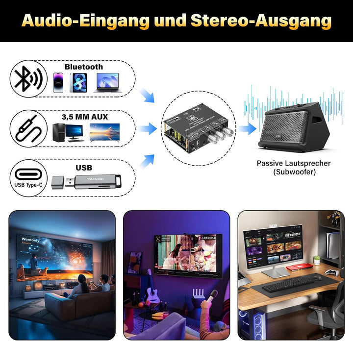5.0 Bluetooth Verstärker Board Modul, 200W Subwoofer Amplifier HiFi Mono Digital Stereo Audioverstär
