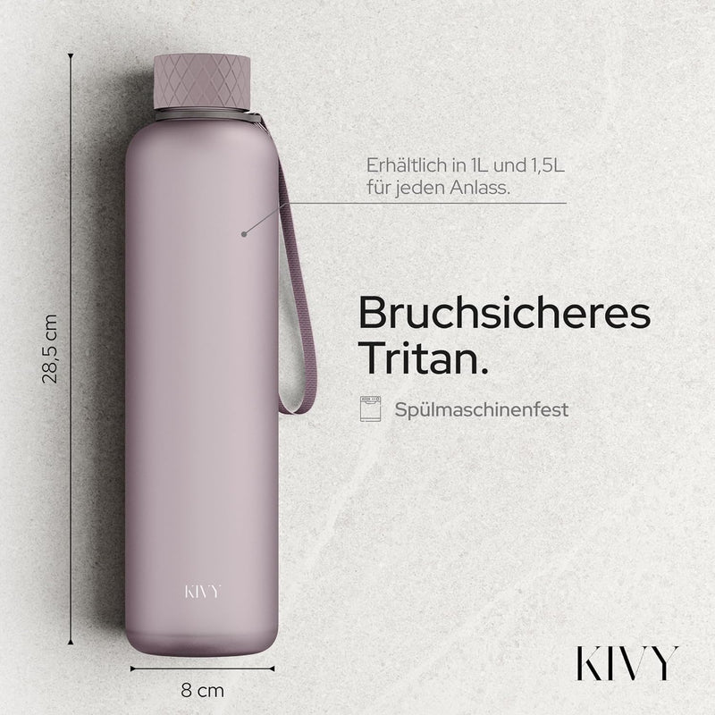 KIVY Trinkflasche Tritan 1l - Kohlensäure geeignet & Auslaufsicher - Für Sport, Schule & Büro- Trink