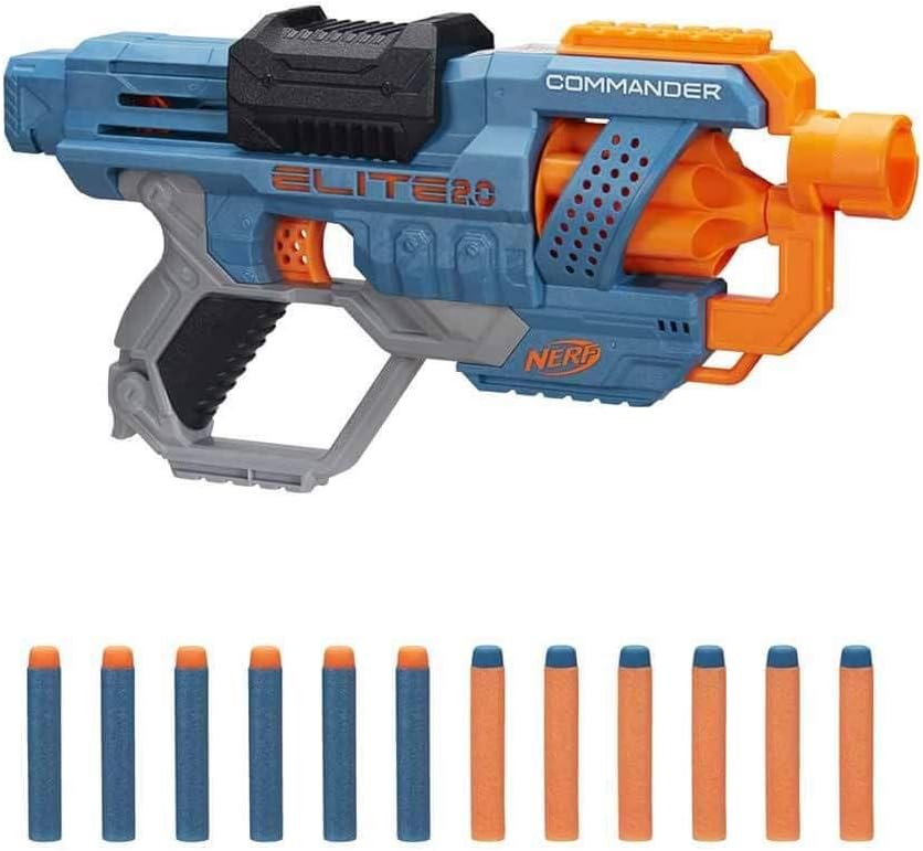 NERF Elite 2.0 Commander RD-6 Blaster, 12 Darts, 6-Dart Rotationstrommel, Tactical Rail Steckschiene