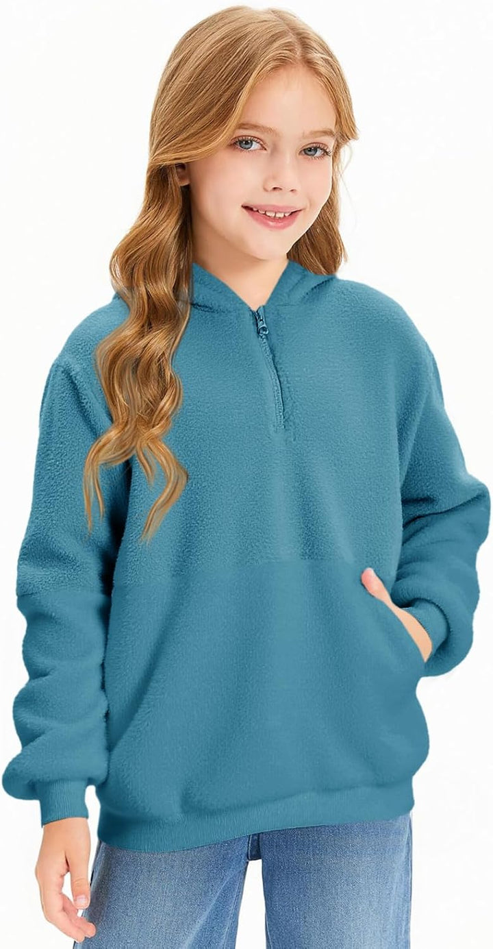 Imily Bela Kinder Mädchen Kapuzenpullover Fleece Hoodies Sherpa Pullover Teddy Sweatshirt Langarm Pu