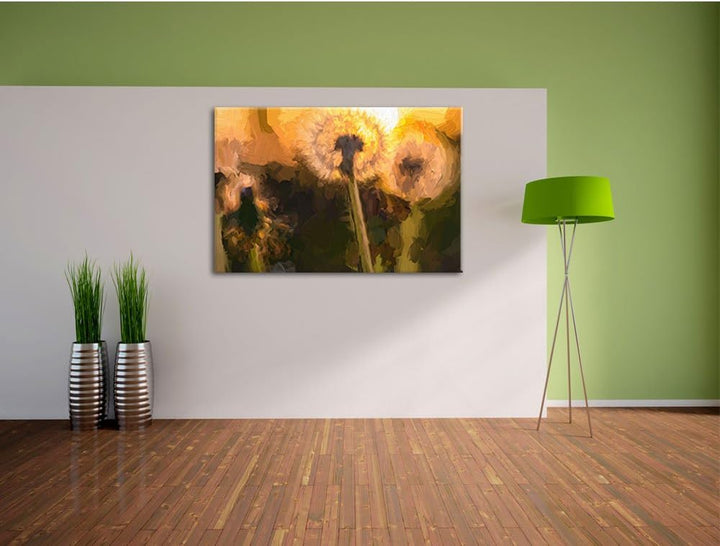 Pusteblume Pinsel Effekt, Format: 100x70 auf Leinwand, XXL riesige Bilder fertig gerahmt mit Keilrah