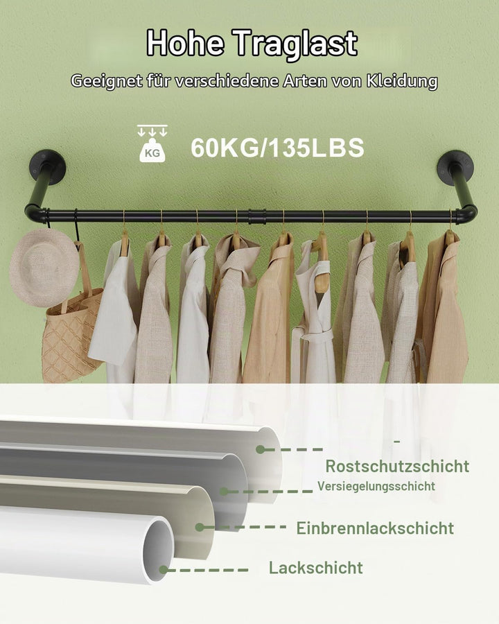 2er Set Kleiderstange Industrial, 97 cm Kleiderständer Wandmontage, Platzsparenders Wandregal Küchen