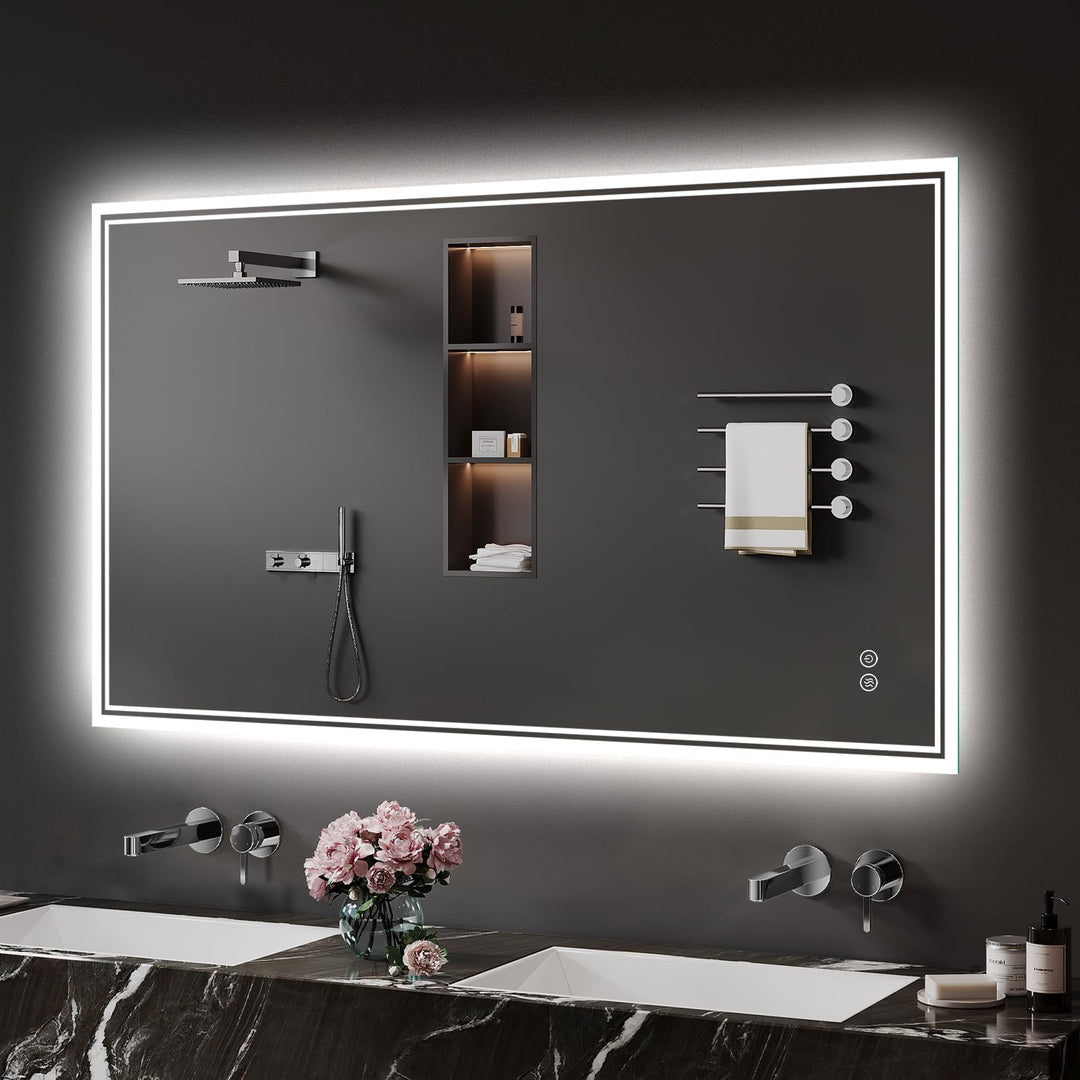 Badspiegel-mit-Beleuchtung 70x100cm: LED Badezimmer-Spiegel Badezimmerspiegel mit Beschlagfrei, Touc