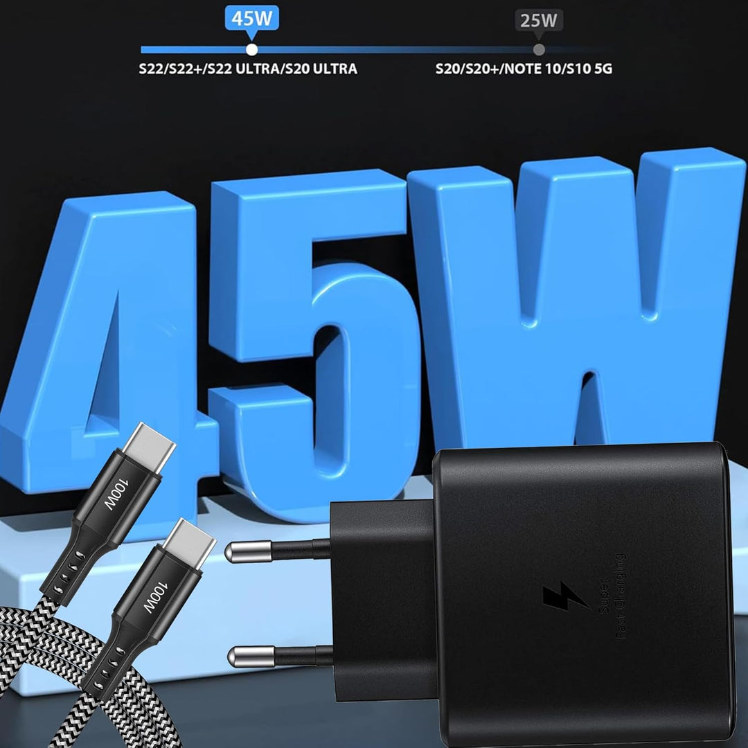 KAIMENGLONG 45W USB C Schnellladegerät Super Fast Netzteil Ladegerät mit 2m USB-C Nylon Ladekabel fü