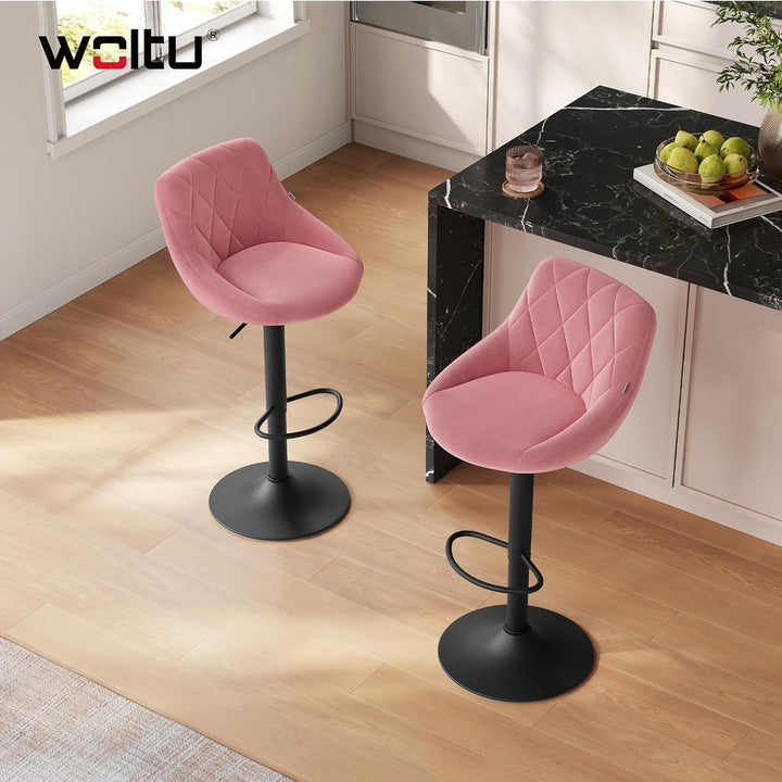WOLTU BH219rs-2 Barhocker Tresenhocker, Gute gepolstert, Samt, Höhenverstellbar, Drehbar, 2 x Hocker