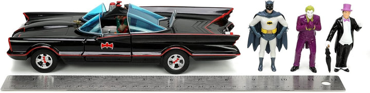Jada Toys DC Batmobil 1966 Deluxe mit 4 Figuren - hochwertiges Modell-Set zur Batman Classic TV-Seri