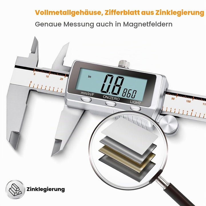 Wiederaufladbarer Digital-Messschieber von HARDELL (0-150mm) - Mit Akku, LCD-Backlight &amp; Edelstahl-K