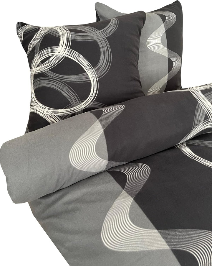 Leonado Vicenti - Winter Thermo Bettwäsche grau Fleece gestreift modern Schlafzimmer Garnitur Set Be