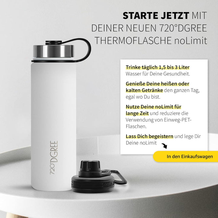 720°DGREE Edelstahl Trinkflasche “noLimit” – 1200ml - Auslaufsicher, Kohlensäure geeignet, BPA-Frei