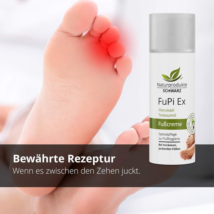 Naturprodukte Schwarz - FuPi Creme - Mit Teebaumöl und Manukaöl - Zur Fusshygiene - Hautpflege bei J